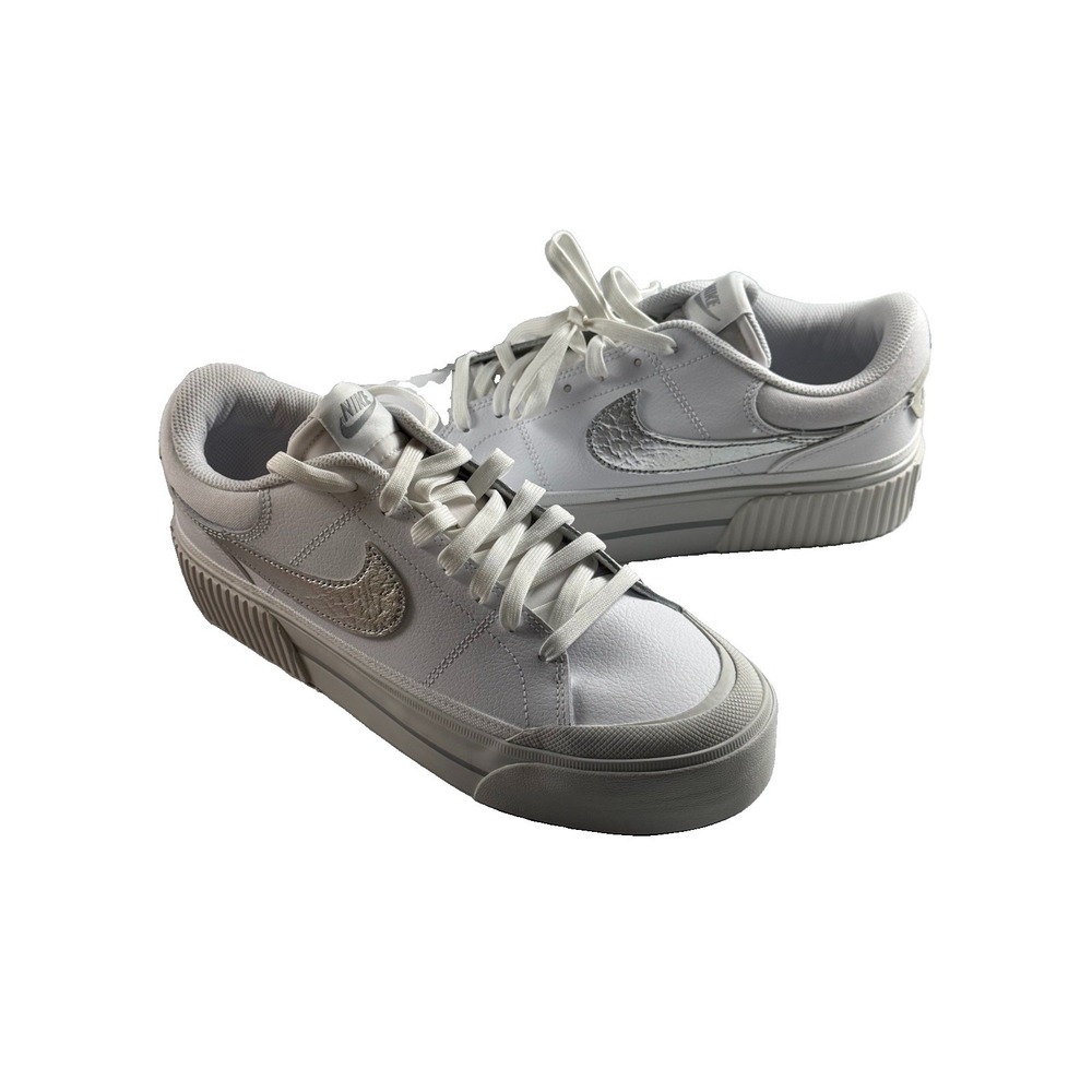 Nike Court Legacy Lift Womens 9.5 White Metallic Silver HQ2307-100 New Box